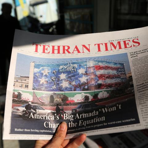 A newspaper in Tehran features statements by President Donald Trump concerning military options against Iran on January 28, 2026. (Getty Images)