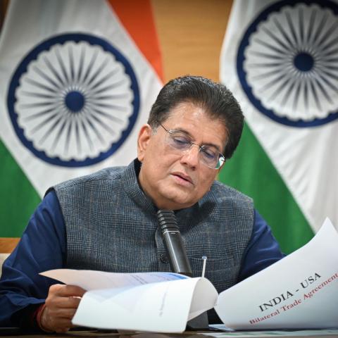  Piyush Goyal, Union Minister of Commerce and Industry addresses a press conference on the recent India and US trade deal at Vanijya Bhawan, on February 7, 2026 in New Delhi, India. Piyush Goyal said that there will be several items which will be subject to a 'zero tariff' rate in the United States as part of the trade deal with India. India and the United States, issued a joint statement on the long-awaited trade deal between the two nations, shedding light on the terms of the agreement addressed by both c