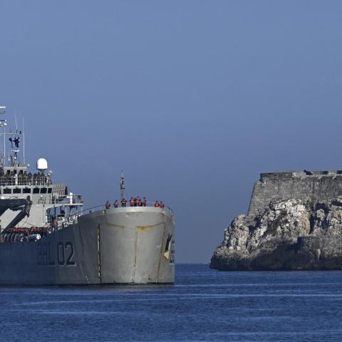 Caption Mexican Navy ship Isla Holbox arrives at Havana Bay with humanitarian aid on February 12, 2026, as the island nation struggles under a US blockade of oil deliveries. (Getty Images)