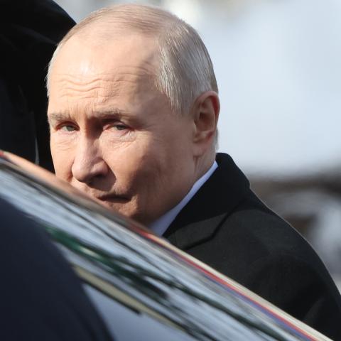 Russian President Vladimir Putin enters a car on February 23, 2025, in Moscow. (Getty Images)