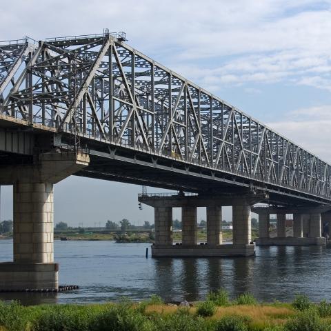 Trans-Siberian Railway Bridge spanning the Yenisei River in Krasnoyarsk, Krasnoyarsk Krai, Russia