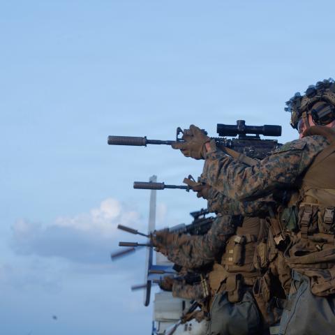U.S. Marines with Lima Company, Battalion Landing Team 3rd Battalion, 1st Marine Regiment, 31st Marine Expeditionary Unit, conduct a live fire deck shoot aboard the amphibious assault ship USS Tripoli (LHA 7), Philippine Sea, March 16, 2026. The 31st MEU is a persistent, combat credible force operating aboard the ships of the Tripoli Amphibious Ready Group in the U.S. 7th fleet area of operations, routinely interacting and operating with our allies and partners to contribute to deterrence, security, crisis 