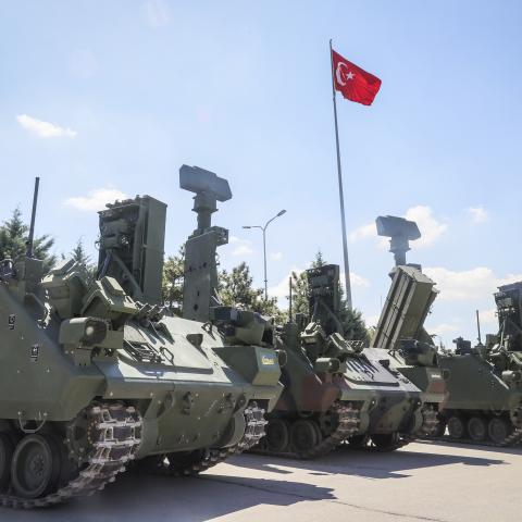 A low-altitude air-defense system, Hisar-A+, is displayed in Ankara, Turkey, on May 7, 2021. (Getty Images)