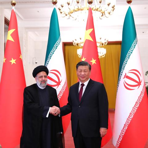 Iranian President Ebrahim Raisi and Chinese President Xi Jinping in Beijing, China, on February 14, 2023. (Getty Images) 