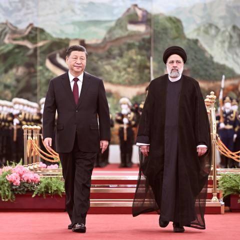 Chinese President Xi Jinping holds a welcoming ceremony for visiting President of the Islamic Republic of Iran Ebrahim Raisi prior to their talks at the Great Hall of the People in Beijing, China, February 14, 2023. (Getty Images)