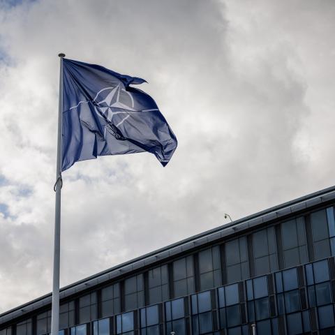 A NATO flag flies at the NATO headquarters in Brussels on September 12, 2025. (Getty Images)