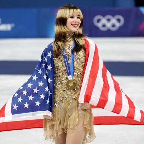 Gold medalist Alysa Liu of Team United States poses for a photo during the medal ceremony for the Women's Single Skating at the 2026 Winter Olympic Games on February 19, 2026, in Milan, Italy. (Getty Images)