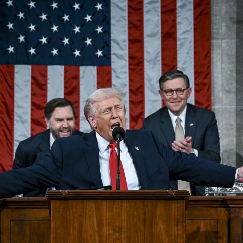 President Donald Trump delivers the State of the Union address in the House Chamber at the Capitol on February 24, 2026, in Washington, DC. (Getty Images) Share to Twitter