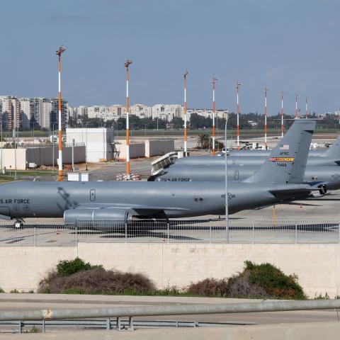 US Air Force aircraft are parked on the tarmac of Ben Gurion Airport near Tel Aviv on February 25, 2026. (Getty Images)