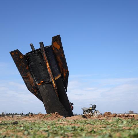 A view of an Iranian missile after it fell near Qamishli International Airport, near the Turkish border in Hasakah, Syria, on March 4, 2026, amid the US-Israeli conflict with Iran. (Getty Images)