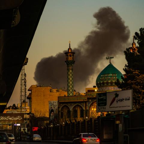 A general view of Tehran with smoke visible in the distance after explosions were reported in the city on March 6, 2026, in Tehran, Iran. (Getty Images) Share to Twitter