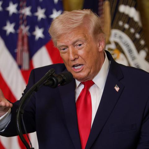 President Donald Trump speaks at an event in the East Room of the White House on March 12, 2026. (Getty Images)