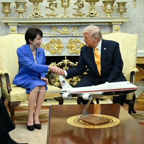 US President Donald Trump meets with Japan's Prime Minister Sanae Takaichi in the Oval Office of the White House in Washington on March 19, 2026. (Getty Images)