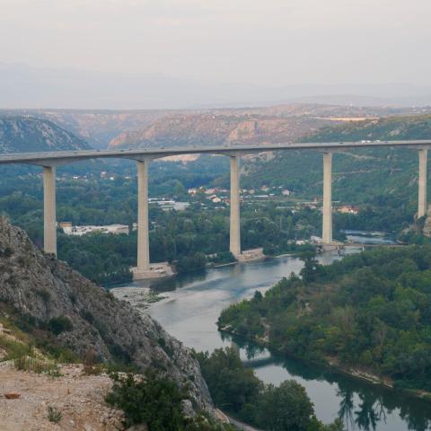  Sept. 4, 2024 shows the Hercegovina Bridge along the Pocitelj - Zvirovici subsection project, part of the pan-European Corridor Vc highway, in Capljina, Bosnia and Herzegovina BiH. A subsection of a new highway in Bosnia and Herzegovina BiH, constructed by a consortium of Chinese and Azerbaijani companies, opened on Thursday. According to representatives from one of the constructors China State Construction Engineering Corporation CSCEC, the Pocitelj - Zvirovici subsection project, part of the pan-European