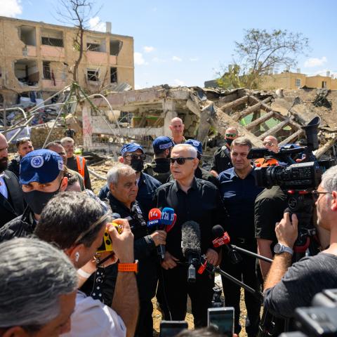 Israeli prime minister Benjamin Netanyahu speaks to the media on March 22, 2026, in Dimona, Israel. (Getty Images)