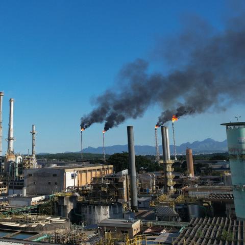 An oil refinery operates 24 hours a day in Rio de Janeiro, Brazil, on March 25, 2026. (Getty Images)