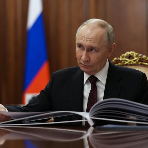 Russia's President Vladimir Putin, during a meeting with Arkhangelsk Region Governor Alexander Tsybulsky on March 30, 2026. (Getty Images)
