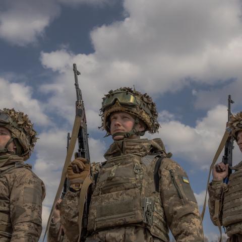 UMSR April 1, 2026 Ukrainian recruits of Air Assault Forces complete a basic military training in a training center, on March 27, 2026. (Getty Images) Share to Twitter