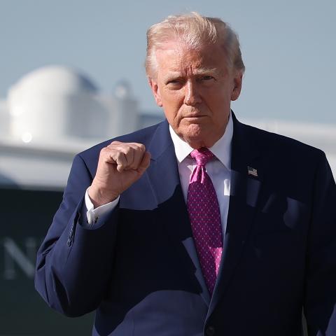  President Donald Trump walks toward reporters before answering questions prior to boarding Air Force One on April 10, 2026 at Joint Base Andrews, Maryland. President Trump is traveling to Charlottesville, Virginia. (Photo by Win McNamee/Getty Images)