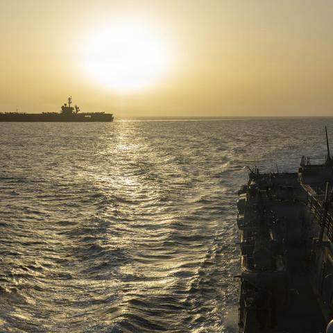  USS Abraham Lincoln (CVN 72) conducts U.S. blockade operations related to the Strait of Hormuz on April 16, 2026 in the Arabian Sea. The ship's embarked carrier air wing includes eight F-35C stealth fighters, F/A-18 fighter jets, EA-18G electronic attack aircraft, E-2D command and control planes, MH-60 helicopters and CMV-22B Ospreys for logistics support. (Handout Photo by the U.S. Navy via Getty Images)