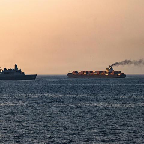 y U.S. Central Command, U.S. forces patrol the Arabian Sea near M/V Touska on April 20, 2026, after firing upon the Iranian-flagged vessel that the U.S. accused of attempting to violate the U.S. naval blockade of Iranian ports near the Strait of Hormuz. (Handout Photo by the U.S. Navy via Getty Images)