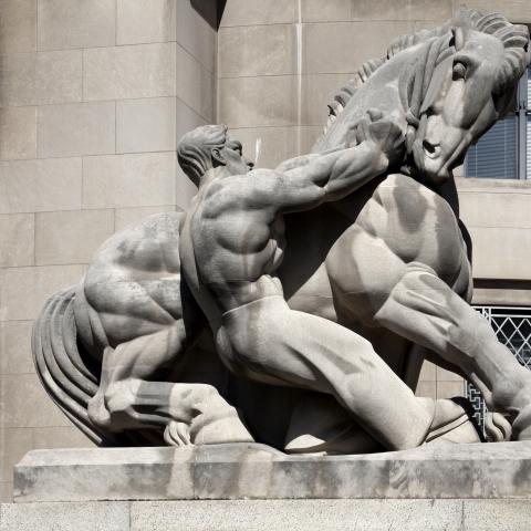 One is Man Controlling Trade, 1942 statue by Michael Lantz, at Federal Trade Commission, 600 Pennsylvania Ave., NW Washington, D.C. (Photo by Carol M. Highsmith/Buyenlarge/Getty Images)