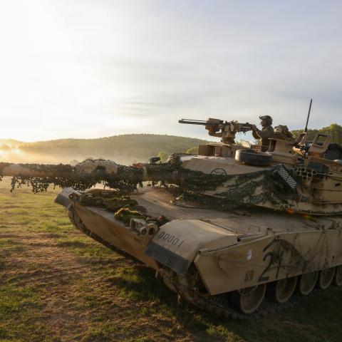 A US Army M1A2 Abrams tank prepares to engage simulated targets during exercise Combined Resolve 26-07 at the Joint Multinational Readiness Center’s Hohenfels Training Area in Germany on April 28, 2026. (US Army)