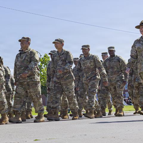 Fort Sill Soldiers and Marines march in formation in participation of the Armed Forces Day parade in Lawton, Oklahoma on May 16, 2026. Soldiers and Marines stationed on Fort sill marched in multiple formations along with military vehicles and weaponry as part of the event. Celebrated on the third Saturday in May, Armed Forces Day was established in 1950 as a holiday dedicated to honoring the men and women currently serving across all branches of the United States military. (U.S. Army photo by Cpl. Emaney Wi