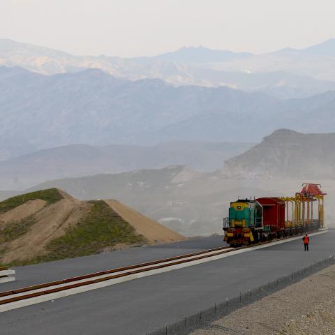 Roads and railways that pass through the Zangezur Corridor, which will connect to Nakhchivan and will be one of the routes of the Middle Corridor, are being constructed on October 9, 2023, in Zangilan, Azerbaijan. (Getty Images)