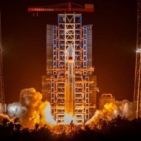 A Long March-8A carrier rocket carrying a new group of low Earth orbit satellites blasts off from the Hainan commercial spacecraft launch site on August 26, 2025 in Wenchang, Hainan Province of China.
