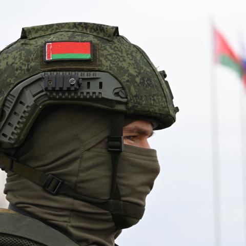 A Belarusian soldier takes part in the Zapad-2025 joint Russian-Belarusian military drills at a training ground near the town of Borisov, Belarus, on September 15, 2025. (Getty Images)