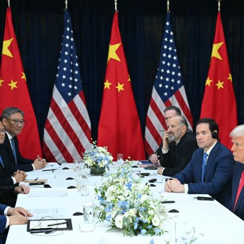 Presidents Donald Trump and Xi Jinping hold talks at the Gimhae Air Base in Busan, South Korea, on October 30, 2025. (Getty Images)