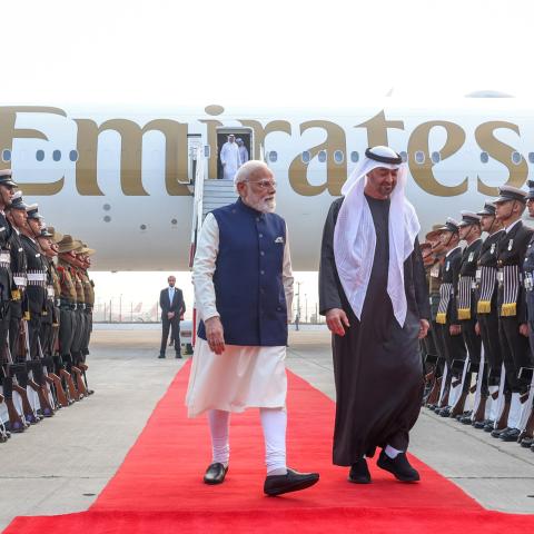 Indian Prime Minister Narendra Modi welcomes United Arab Emirates President Mohammed bin Zayed Al Nahyan in New Delhi, India, on on January 19, 2026. (Getty Images)