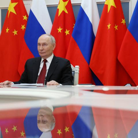 Vladimir Putin holds a video call with Xi Jinping in Moscow on February 4, 2026. (Getty Images)