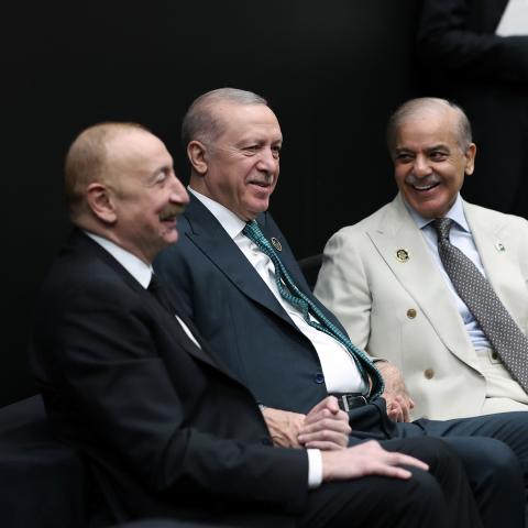 Turkish President Recep Tayyip Erdogan, President of Azerbaijan Ilham Aliyev, and Prime Minister of Pakistan Shehbaz Sharif attend the official opening ceremony of Antalya Diplomacy Forum in Antalya, Turkiye on April 17, 2026. (Getty Images)