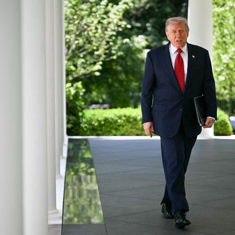 Caption US President Donald Trump exits the Oval Office in Washington, DC, on May 8, 2026. (Getty Images)