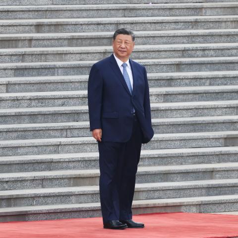 China's President Xi Jinping looks on outside the Great Hall of the People on May 12, 2026, in Beijing, China. (Getty Images)