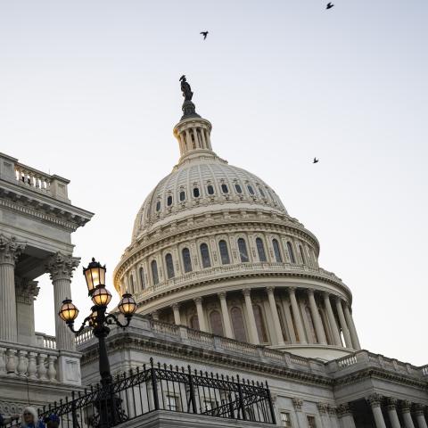 Caption The US Capitol Building at dusk on May 12, 2026, in Washington, DC. (Getty Images) Share to Twitter