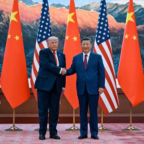 President Donald Trump shakes hands with China's President Xi Jinping at the Great Hall of the People in Beijing on May 14, 2026. (Getty Images)