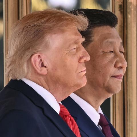 President Donald Trump and Chinese President Xi Jinping stand during a welcome ceremony at the Great Hall of the People in Beijing on May 14, 2026. (Getty Images)