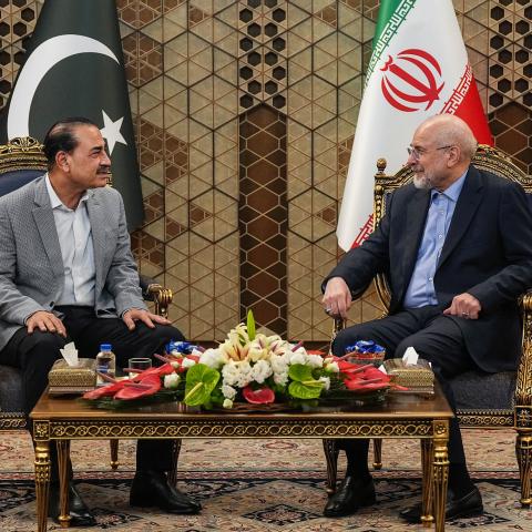 Iran’s Parliament Speaker Mohammad Bagher Ghalibaf meets with Pakistan’s Army Chief Syed Asim Munir on May 23, 2026, in Tehran, Iran. (Getty Images)