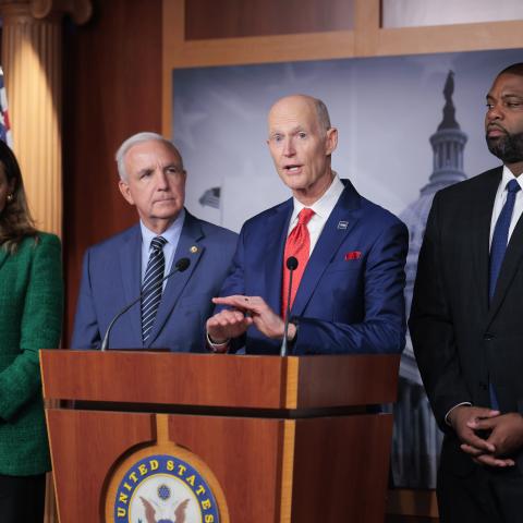 en. Rick Scott speaks alongside other members of Congress from Florida about the indictment of the former President of Cuba Raul Castro, in the US Capitol on May 20, 2026, in Washington, DC. (Getty Images)