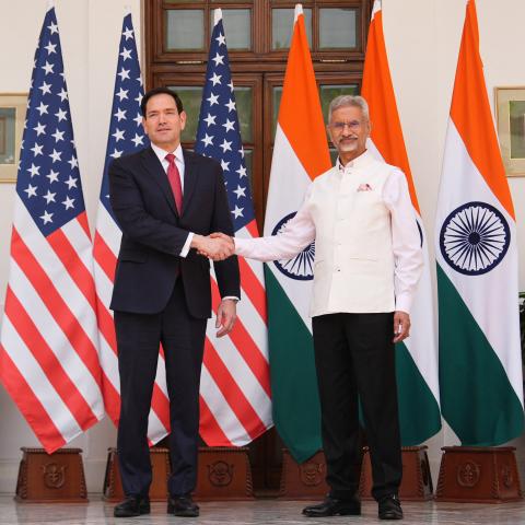 US Secretary of State Marco Rubio and India's Minister of External Affairs S. Jaishankar shake hands after their talks in New Delhi on May 24, 2026. (Getty Images)