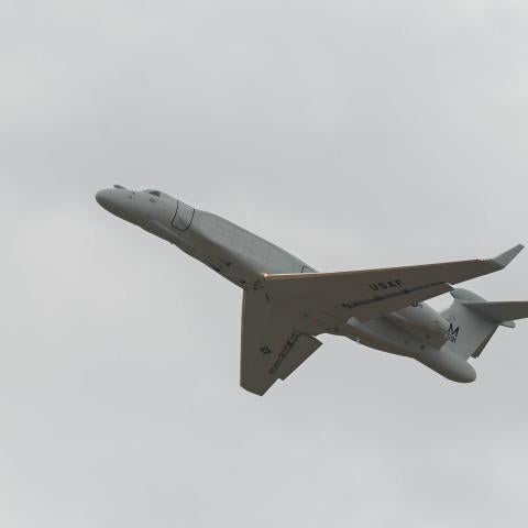 An EA-37B Compass Call takes its first official flight at Davis-Monthan Air Force Base in Arizona on August 28, 2024. (US Air Force)