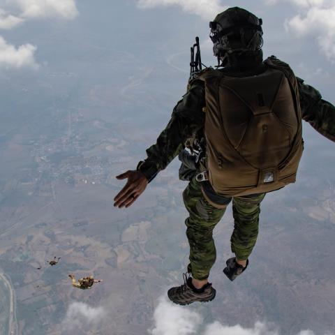 US Air Force Special Operations Command airmen conduct a military free-fall jump during Exercise Balikatan 2026 over the Philippines on April 23, 2026. (US Army)