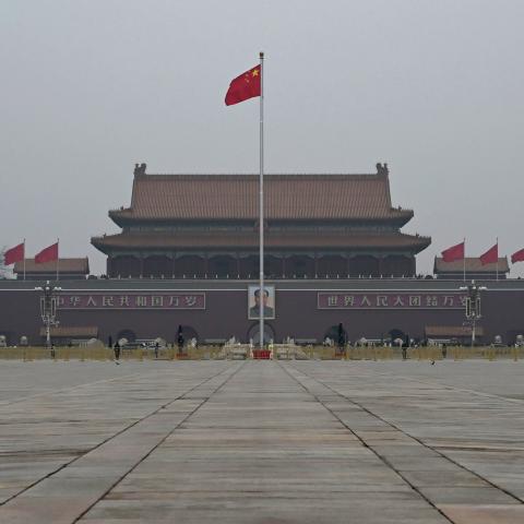 The Chinese flag flies in front of the gate to the Forbidden City on Tiananmen Square on March 4, 2026. (Getty Images)