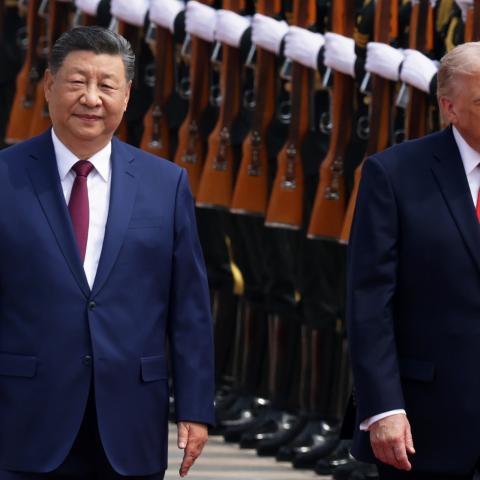 resident Donald Trump and Chinese President Xi Jinping arrive for a visit at the Temple of Heaven on May 14, 2026 in Beijing, China. President Trump is meeting with President Xi Jinping in Beijing to address the Iran conflict, trade imbalances, and the Taiwan situation while establishing new bilateral boards for economic and AI oversight. (Photo by Alex Wong/Getty Images)