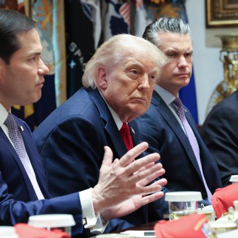 Secretary of State Marco Rubio speaks with President Donald Trump during a Cabinet meeting at the White House on May 27, 2026. (Getty Images)