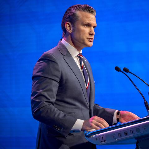 Secretary of War Pete Hegseth speaks during the Twenty-Third IISS Shangri-La Dialogue at the Shangri-La Hotel on May 30, 2026, in Singapore. (Getty Images)