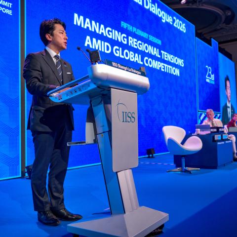 Japanese Defence Minister Koizumi Shinjiro speaks during the 23rd IISS Shangri-La Dialogue at the Shangri-La Hotel on May 31, 2026, in Singapore. (Getty Images)